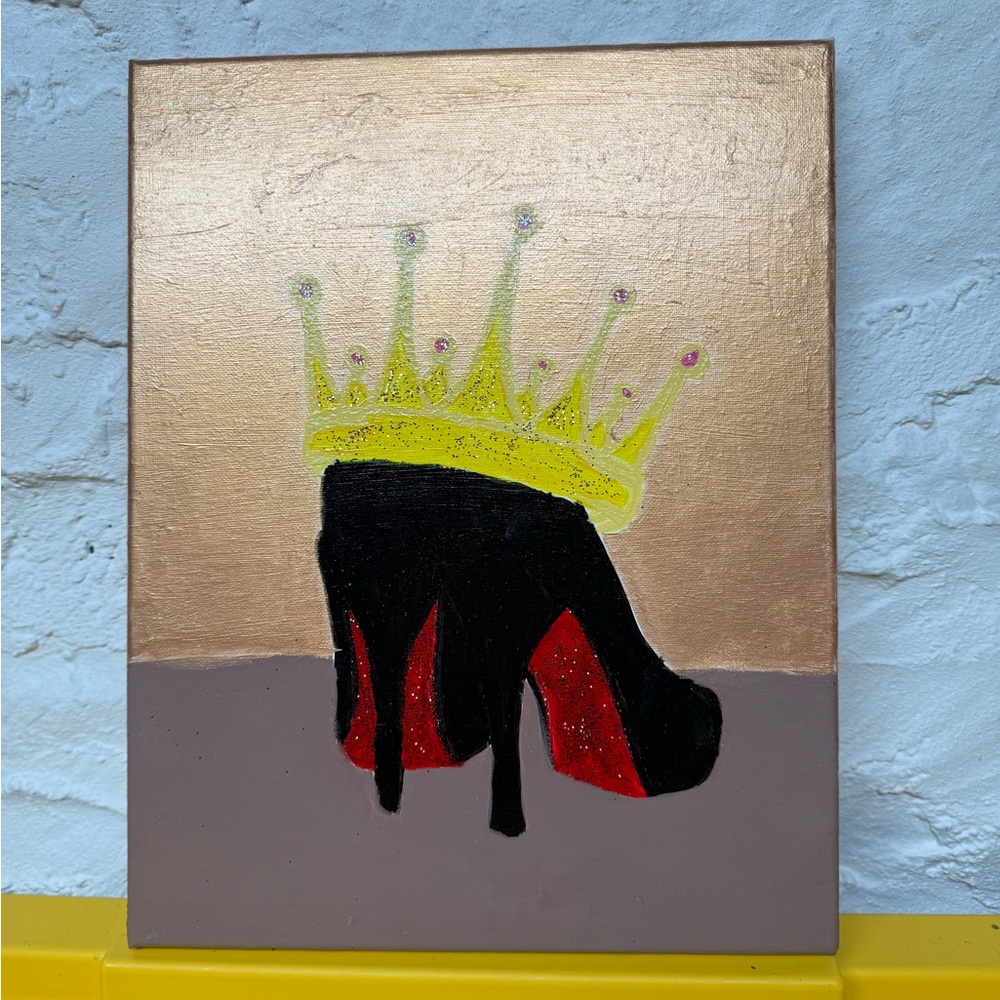 Black and Red High Heel Art with Yellow Crown